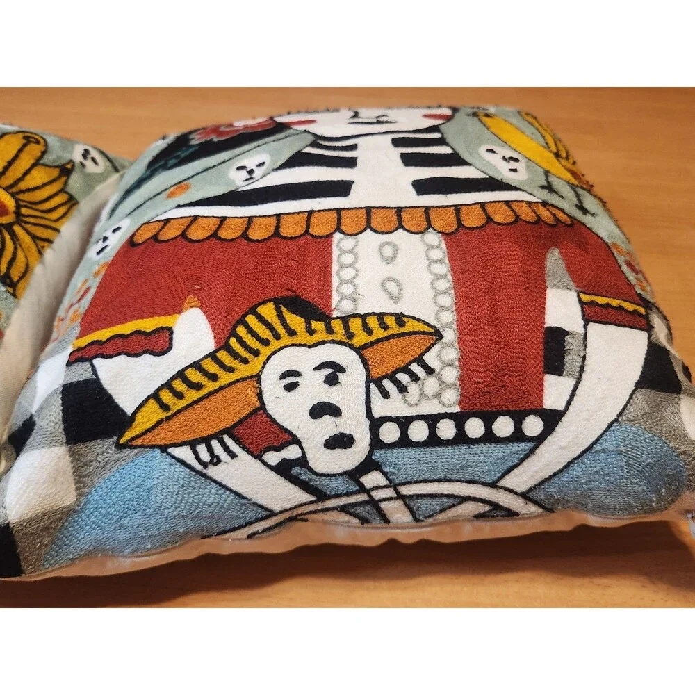 Pair Of Día de Muertos Embroidered Pillow Covers Frida Kahlo Pillows Set Of 2